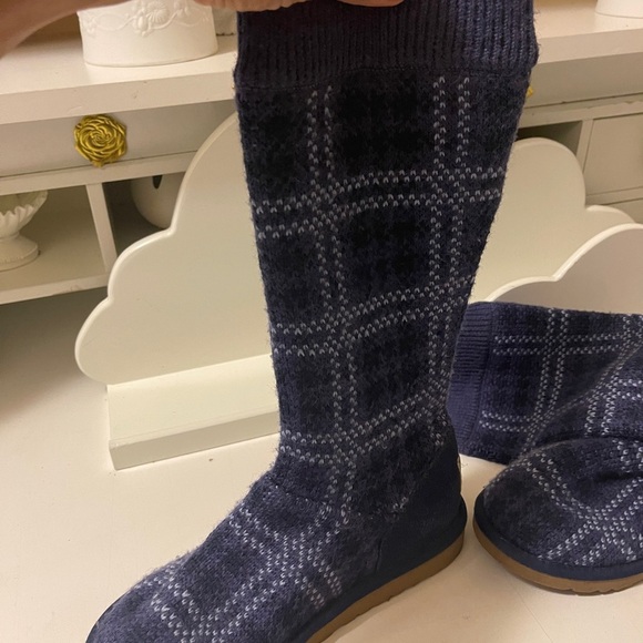UGG Australia Jasper 1963 Blue Tartan Plaid Knit Pull On Boots Women's Size - Picture 7 of 14